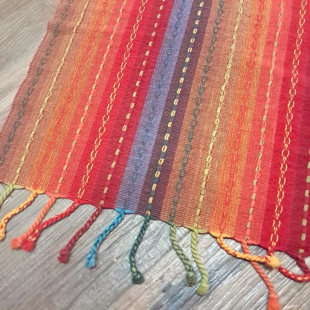 Pier 1 Imports Table Runner Striped Fringe rainbow boho aztec southwest fiesta